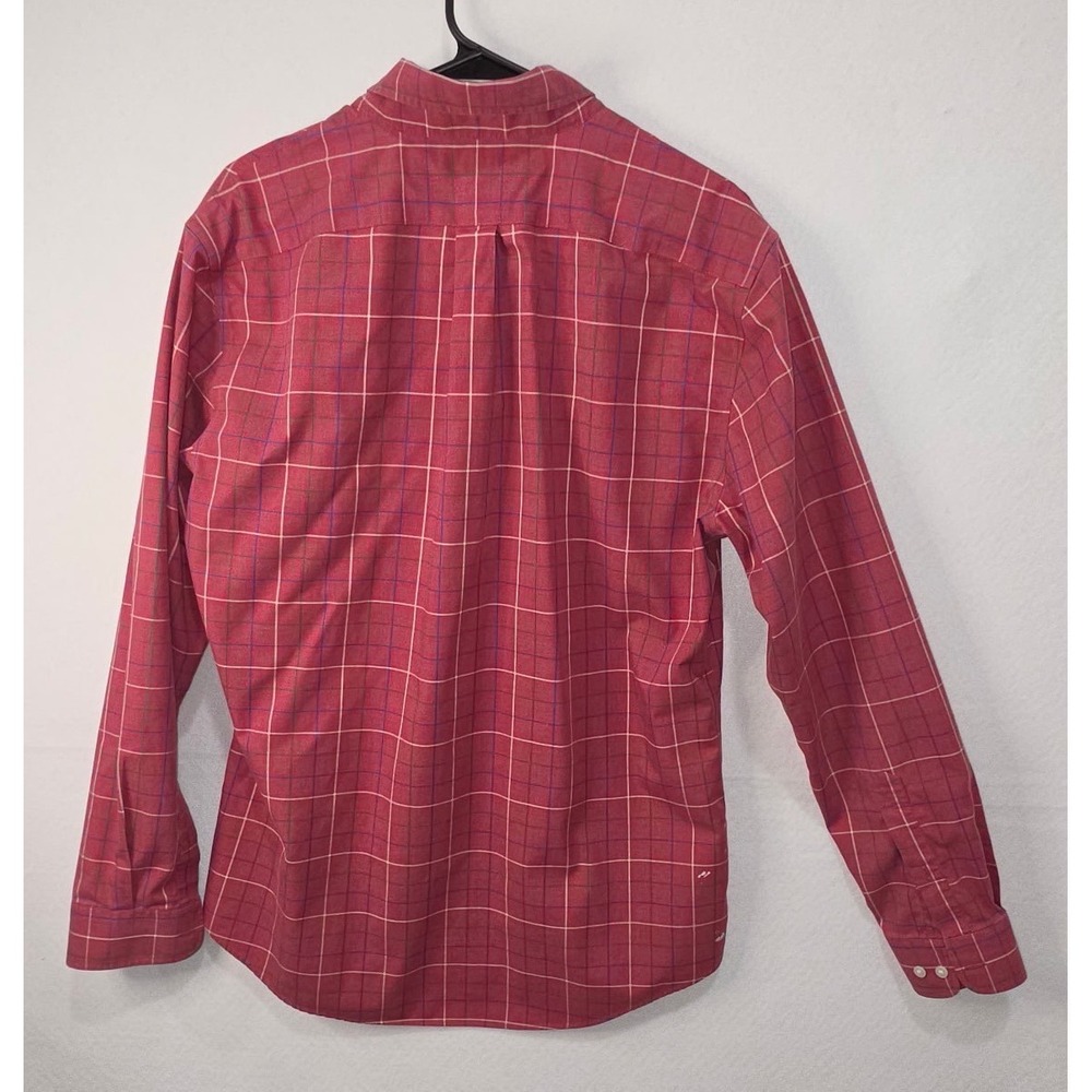Lands End Mens Slim Fit No Iron Twill Plaid Button Down Shirt Red Large 16-16.5 - Picture 2 of 8